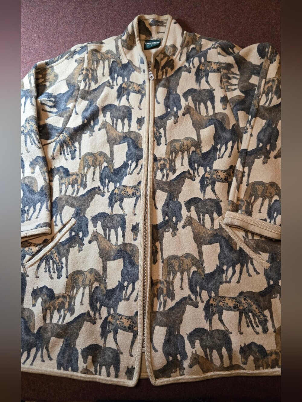 Vintage Geiger Boiled Wool Heavy Cardigan Jacket Horse Print Austrian Size 40